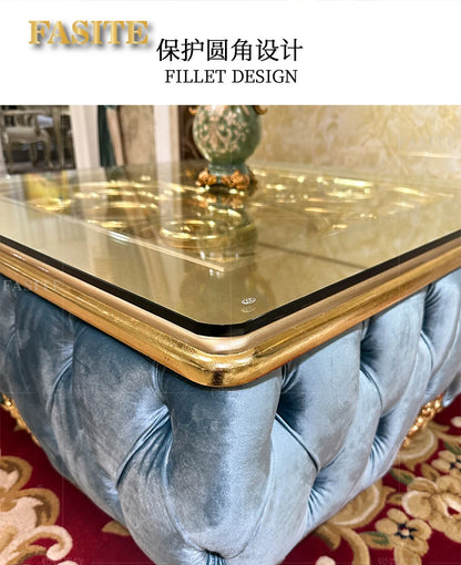 French solid wood square table European luxury square large coffee table tempered glass