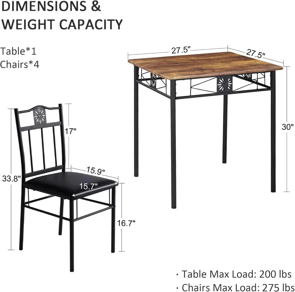 Compact 3-Piece Dining Table Set for Two with PU Chairs, Easy Assembly, Brown