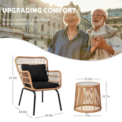Piece Outdoor Wicker Furniture Bistro Set, Rattan Chairs Conversation Sets Wicker Patio Furniture for Balcony Poolside Backyard