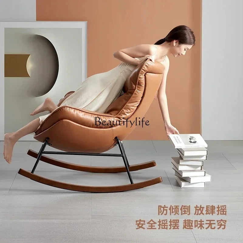 Light luxury feather leather sofa chair fabric lazy recliner modern