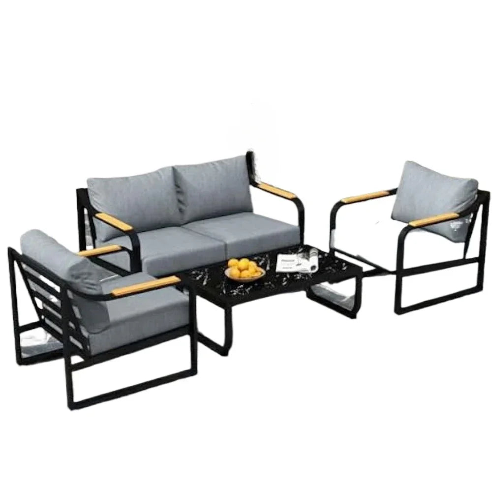 v Metal Patio Furniture Set, 4 Pieces Outdoor Conversation Set with Thick Cushion Modern Patio Chat Sofa Set for Balcony  rattan