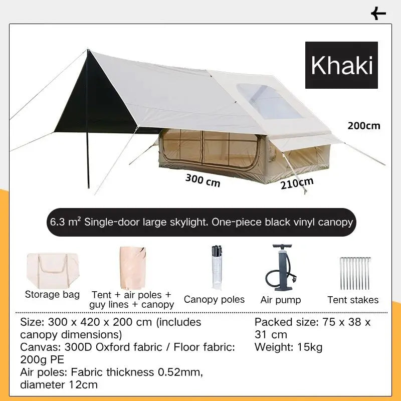 6.3+6 Square Meters Camping Tent with Canopy Electric Air Tent Camping Equipment Inflatable Tent Sun Protection Seaside Beach