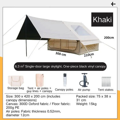 6.3+6 Square Meters Camping Tent with Canopy Electric Air Tent Camping Equipment Inflatable Tent Sun Protection Seaside Beach