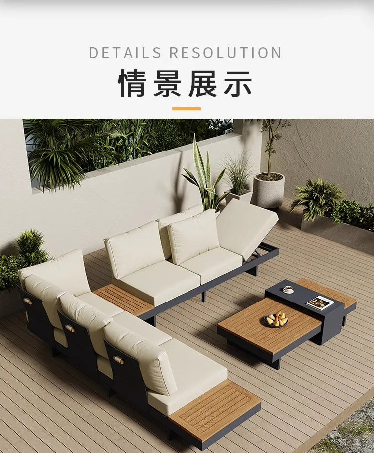 Teak outdoor sofa patio balcony garden villa hotel preservative wood rattan chair sofa furniture