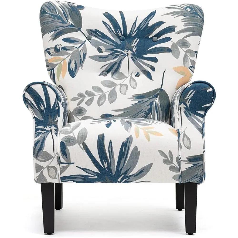 Modern Accent Chair,High Back Armchair,Upholstered Fabric Button Single Sofa with Wooden Legs for Living Room,Customized