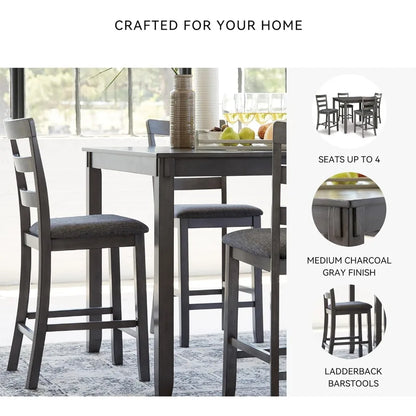 5-Piece Gray Wood Dining Set with Table & 4 Barstools, Counter-Height for Small Spaces