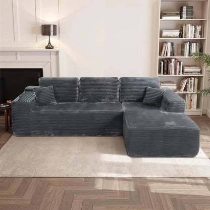 L-Shaped Modular Cloud Sectional Sofa with Deep Seat, Upholstered in Plush Corduroy Fabric, No Assembly Needed, Grey for Living