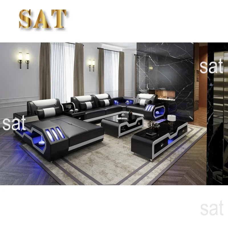 -Modern sofa living room leather high back comfortable home sofa
