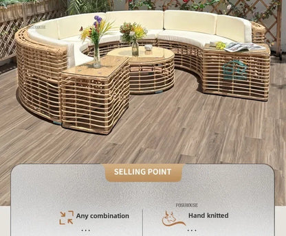 Outdoor PE Rattan Garden Sofas Courtyard Open-air Sofa Chair Combination Outdoor Garden Leisure Balcony Full Arc Sofa Chairs EE