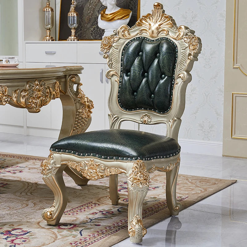 European Solid Wood Dining Table and Chair Combination Rectangular Dining Table Luxury American Leather Villa Furniture