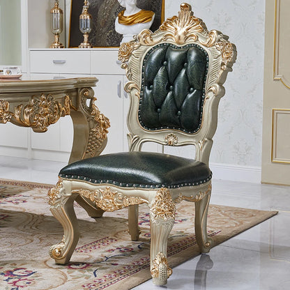 European Solid Wood Dining Table and Chair Combination Rectangular Dining Table Luxury American Leather Villa Furniture