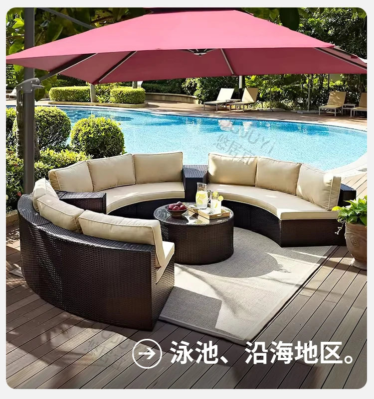 Outdoor sofa combination garden terrace leisure rattan circular courtyard outdoor open-air rattan chair sun room rattan sofa