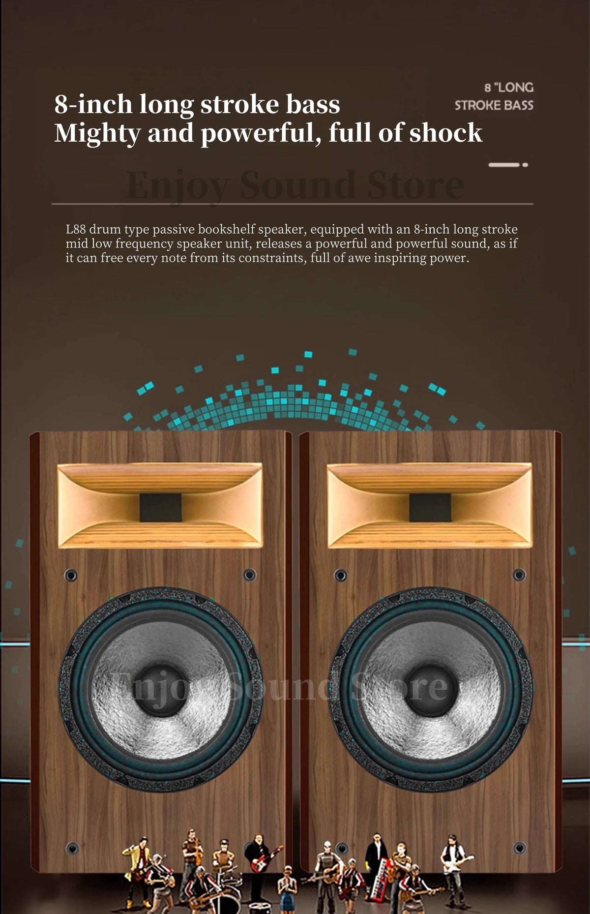A-1529 8 Inch Two Way HiFi Fever Bookshelf Passive Horn Wooden Box Boron Magnet High pitched Speaker 110W 8Ohm