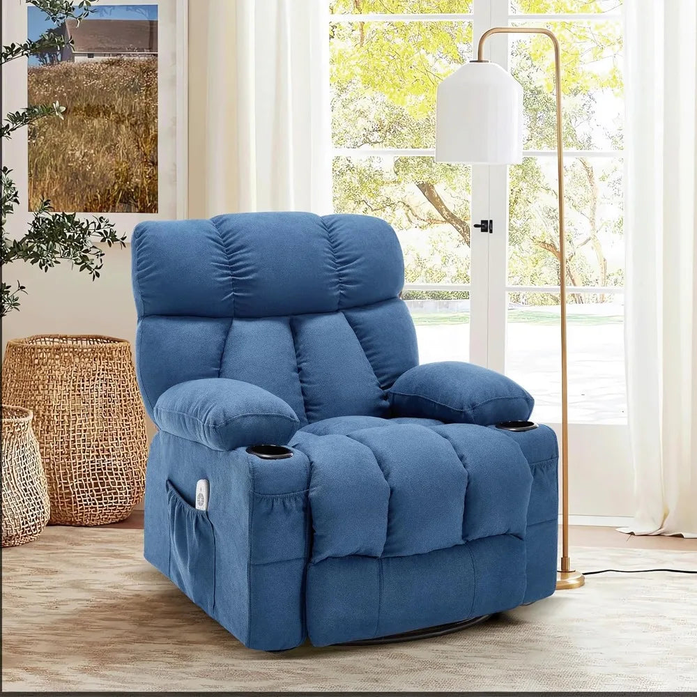 "Oversized Massage Recliner - Vibration/Heat Rocker with Side Pocket & USB Port, Ergonomic Nursery Chair for Living Room"