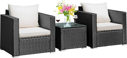 Outdoor Patio Furniture Set, Cushioned Armchairs and Tempered Glass Coffee Table, Wicker Rattan Sofa Set for Garden, Balcony