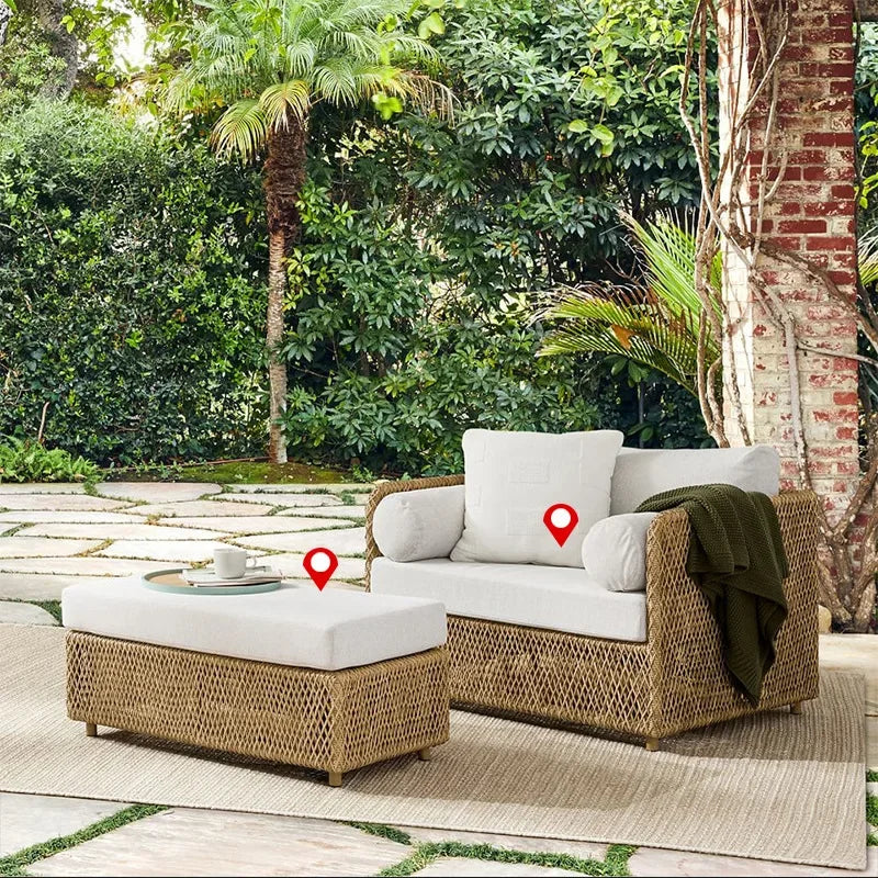 Southeast Asian Style Outdoor Rattan Sofa for Courtyard, Balcony, Garden, Terrace, Designer Sunroom, Leisure Rattan Sofa