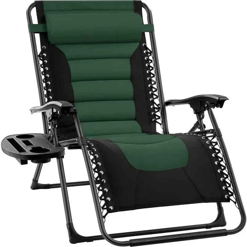 v Oversized Padded Zero Gravity Chair, Folding Outdoor Patio Recliner, XL Anti Gravity Lounger for Backyard w/Headrest, Cup Hold