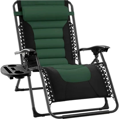 v Oversized Padded Zero Gravity Chair, Folding Outdoor Patio Recliner, XL Anti Gravity Lounger for Backyard w/Headrest, Cup Hold