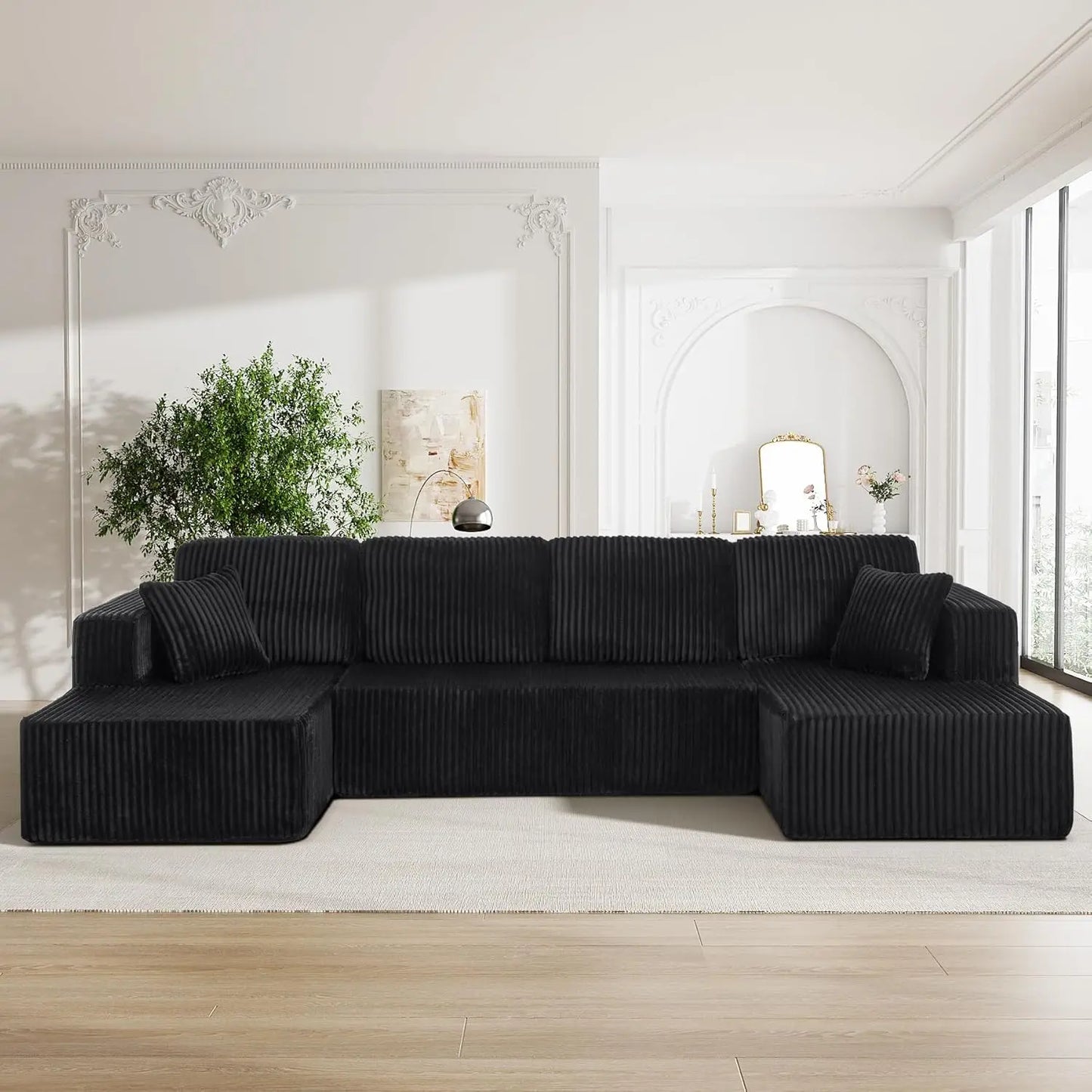 Modular Sectional Sofa Cloud Sectional Couch, 107" Comfy Fluffy L Shaped Dark Grey Couches for Living Room, Deep Seat