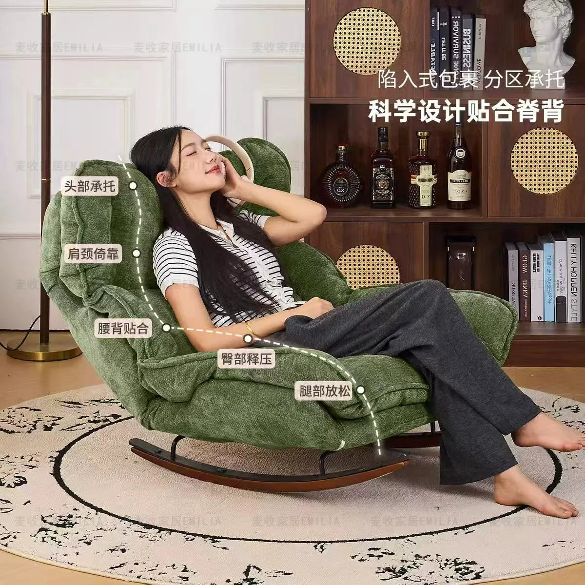 Lazy Sofa Chair, Rocking Chair Foldable and Adjustable Single Sofa, Leisure Chair for Balcony Perfect for Napping Rocking Chair