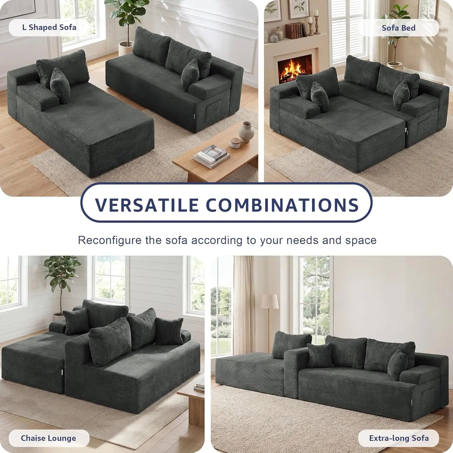 Modular Sectional Sofa Couches L-Shape Couch 3 Seat Modular Sofa Memory Foam Sectional Couches for Living Room,, Customized
