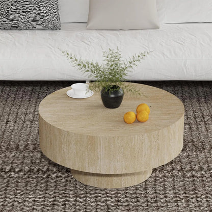 Round Coffee Table, Handcrafted Fluted Drum Coffee Tables Modern Wood Coffee Table Circle Drum Center Table For Living Room