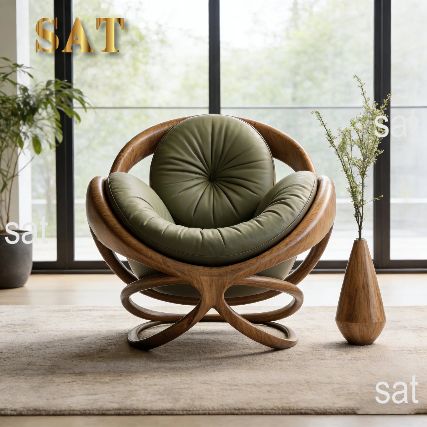 klModern Design Solid Wood Circular Leisure Chair Leather Cushion Cross Base Customizable Fabric Color Living Room Single Chair！