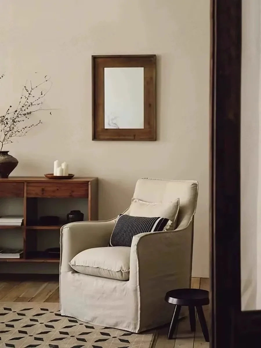 North American wabi style Japanese style white cream linen cotton and linen designer living room B & B straight