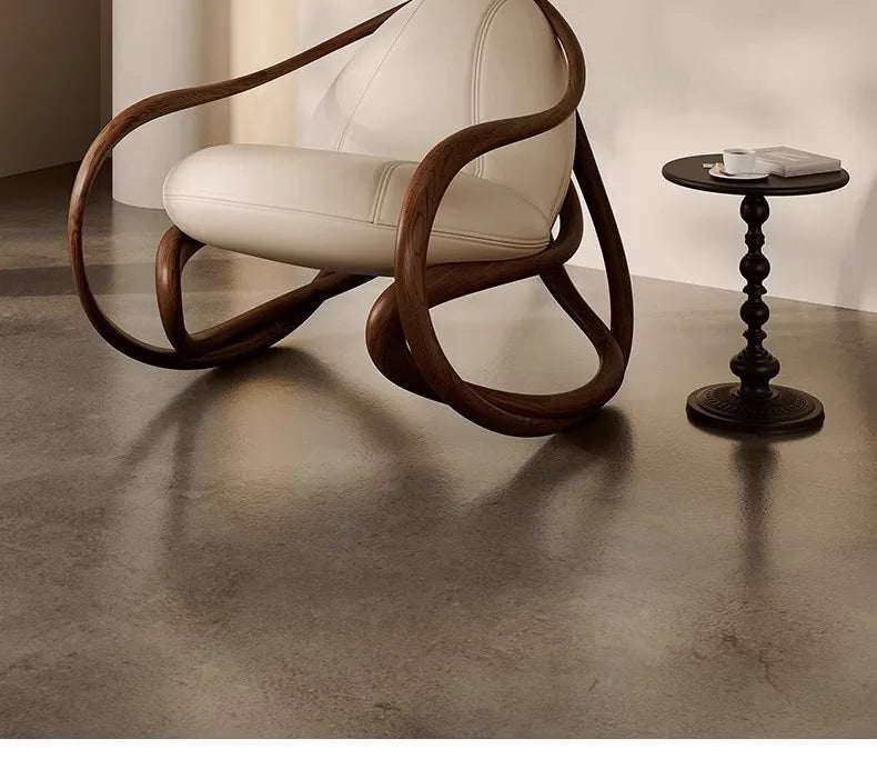 Italian leather sofa, solid wood black walnut balcony, leisure lounge chair, living room rocking chair