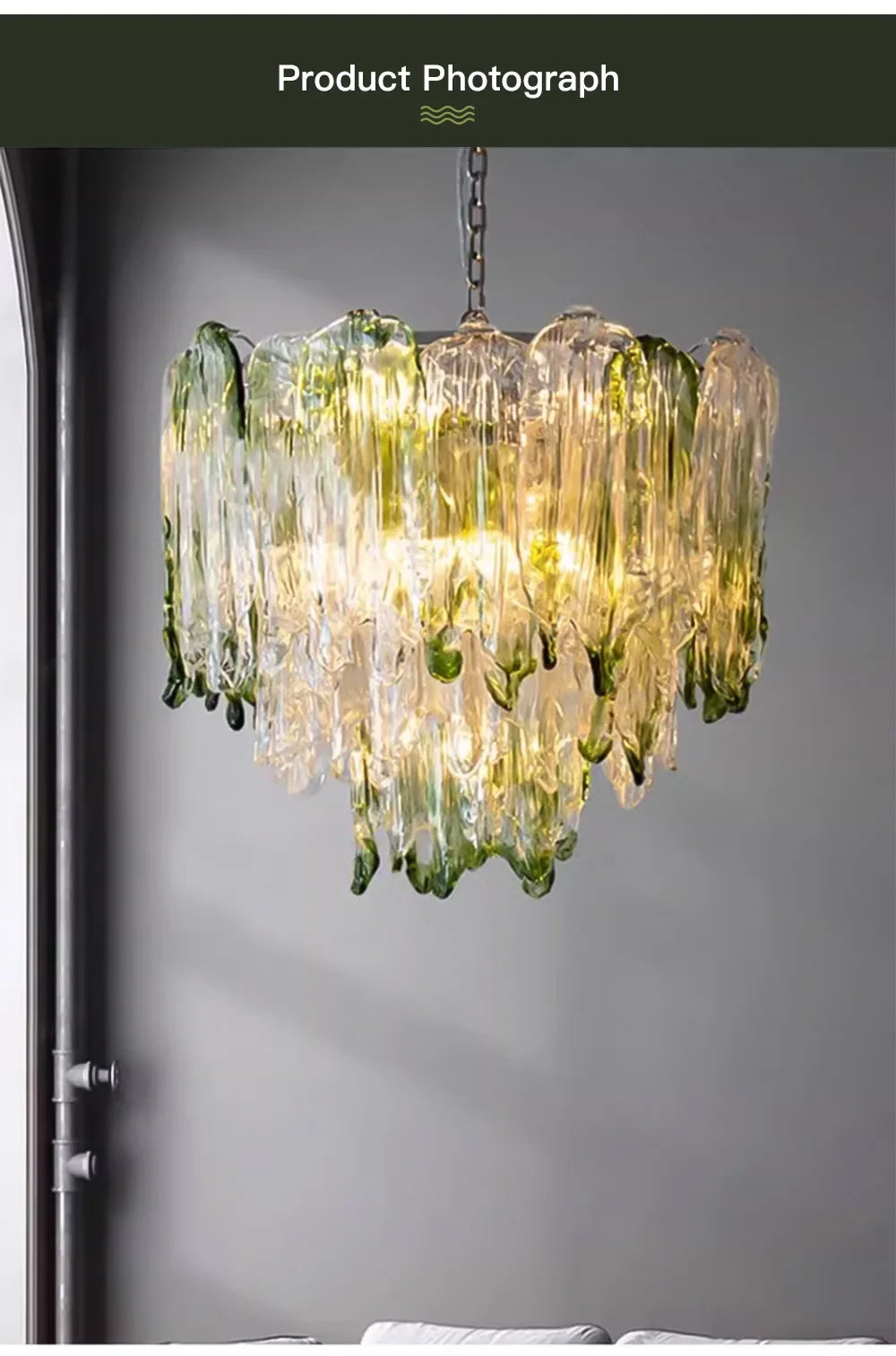 French Romantic Lustre Luxury Chandeliers Antique Designer Gradient Green glass LED Main lamps For Living Room