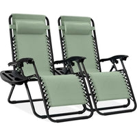 Adjustable Steel Mesh Zero Gravity Lounge Chair Recliners with Pillows and Cup Holder Trays - Sage Green