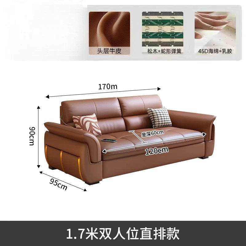 LH Electric Retractable Sofa Bed Dual-use Genuine Leather Small Apartment First Layer Cowhide Sofa