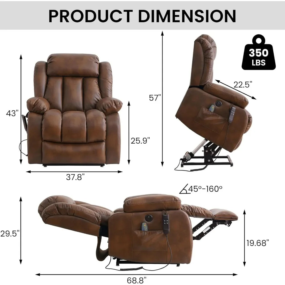 Power Lift Recliner Chair for Elderly with Heat And Massage Dual Motor Breathable Leather Recliner Chair for Sleeping