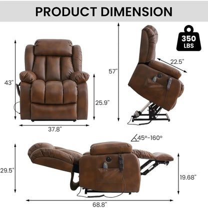 Power Lift Recliner Chair for Elderly with Heat And Massage Dual Motor Breathable Leather Recliner Chair for Sleeping