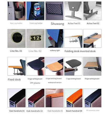 Standard Size Theater Furniture Church Chairs Auditorium Conference Room Chair Lecture Hall Seating with Writing Pad