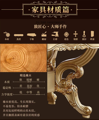 A55 European dining table andchairs American marble round table with turntable solid wood carving flower luxury champagne gold r