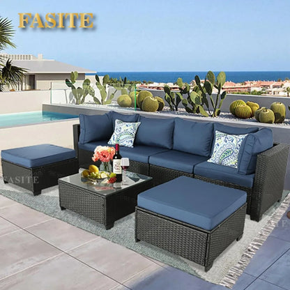 Garden Furniture 7 Pieces Set, Patio Furniture PE Wicker Sets with Washable Cushions Glas Coffee Table, Garden Furniture Set