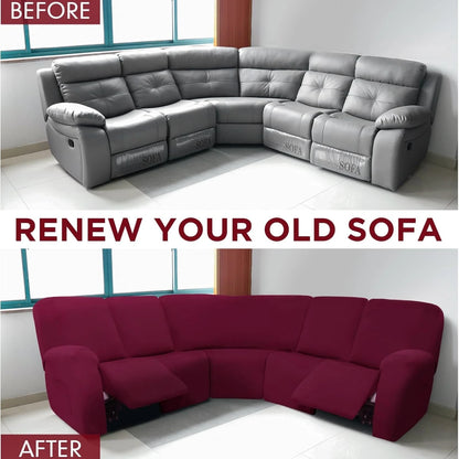 Milk Silk 7-Pieces Sectional Sofa Covers 5-Seater L Shape Recliner Sofa Cover Slipcover Washable Furniture Cover Protector