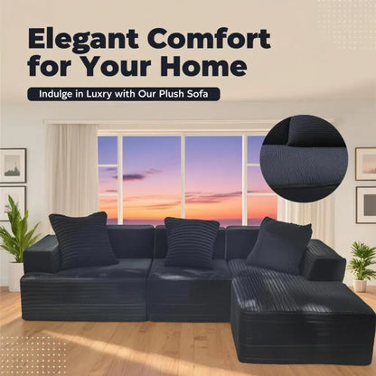 Minimalist compression combination sofa with boneless L-shaped and deep seat, comfortable lounge chair, living room, bedroom, ap