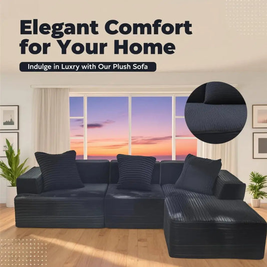 Minimalist compression combination sofa with boneless L-shaped and deep seat, comfortable lounge chair, living room, bedroom, ap