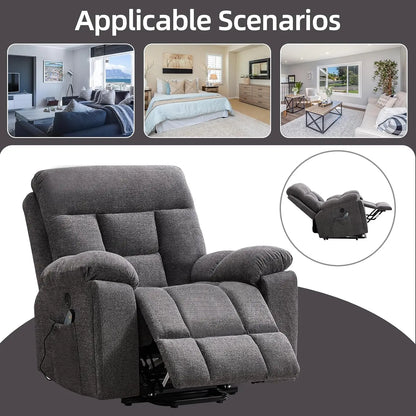 Large Power Lift Recliner Chair with Massage and Heat for Elderly Big and Tall People, Overstuffed Wide Recliners, Customized