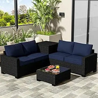 4-Seater All-Weather Outdoor Patio Furniture Set with Storage & Table, L-Shaped Sectional Sofa & Corner Couch - PE Rattan Wicker