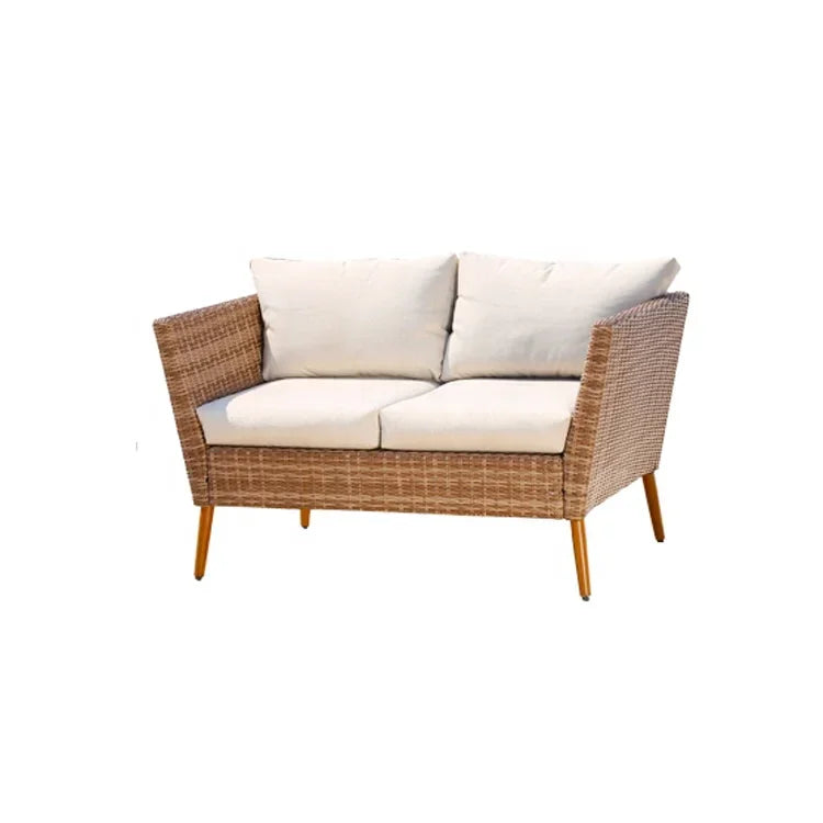 # Brown Patio Wicker Loveseat Setting Couch Furniture Outdoor Garden Rattan Aluminum Sectional Conversation Sofa Set #