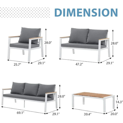 Patio Furniture Set 5 Pieces with Teak Coffee Table & Cushion, Outdoor Patio Furniture Sectional Patio Sofa