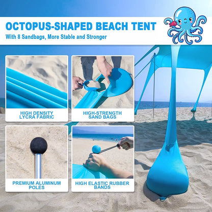 Family Beach Sunshade 2M*2.1M Large Area Lightweight Sun Shade Tent With Sandbag UPF50+ UV Large Portable Beach Canopy