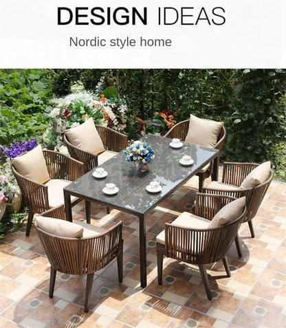 Nordic Outdoor Balcony Leisure Rattan Table and Chair Garden Furniture Sets Rattan Garden Table and Chair Outdoor Furniture Sets