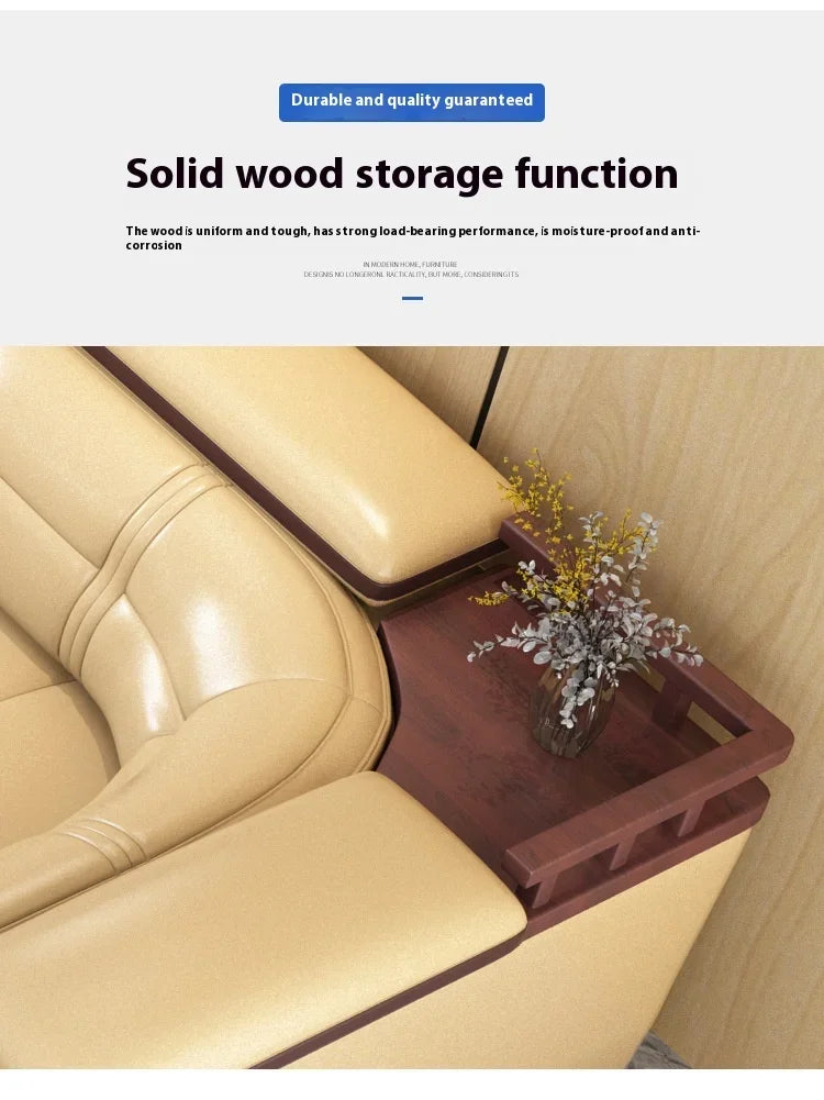Stylish Italian Genuine Leather Sofa for Living Room with Cup Holder, USB, Adjustable Headrests & Bluetooth Speaker - MANBAS