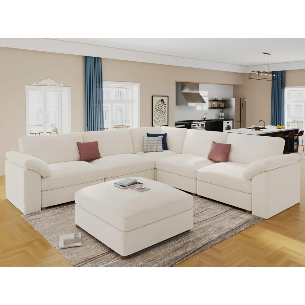 Modular Sectional Couch,Chenille Large L Shape Sectional Sofa Modern Luxury Deep seat Modular Sofa Removable and Washable,White
