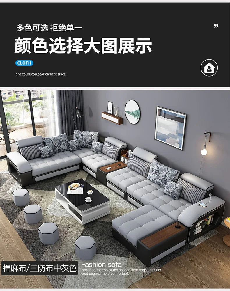 Modern 5 6 7 8-Seater Fabric Sofas Sectional Set for Living Room Hotel Furniture with Sponge Filling