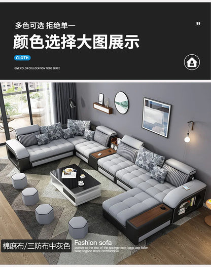 Modern 5 6 7 8-Seater Fabric Sofas Sectional Set for Living Room Hotel Furniture with Sponge Filling